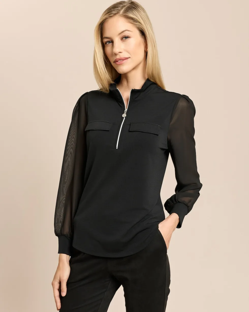 Shirt mit Stehkragen und Meshärmel