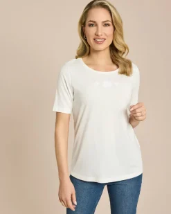 Shirt mit Stickereien und Strassapplikationen