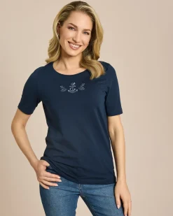 Shirt mit Stickereien und Strassapplikationen