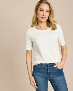 Shirt mit Stickereien und Strassapplikationen