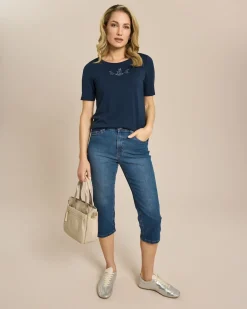 Shirt mit Stickereien und Strassapplikationen
