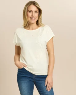 Shirt mit tonaler Blütenstickerei