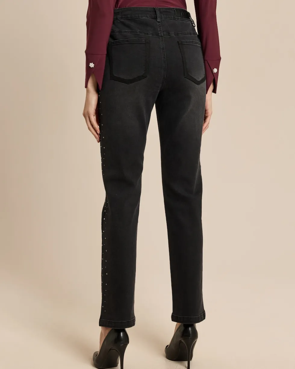Straight Leg Jeans mit Steinchen