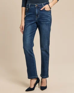 Straight Leg Jeans mit Steinchen