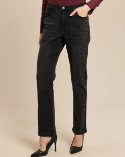 Straight Leg Jeans mit Steinchen