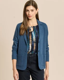 Strickblazer mit merzerisiertem Wollanteil
