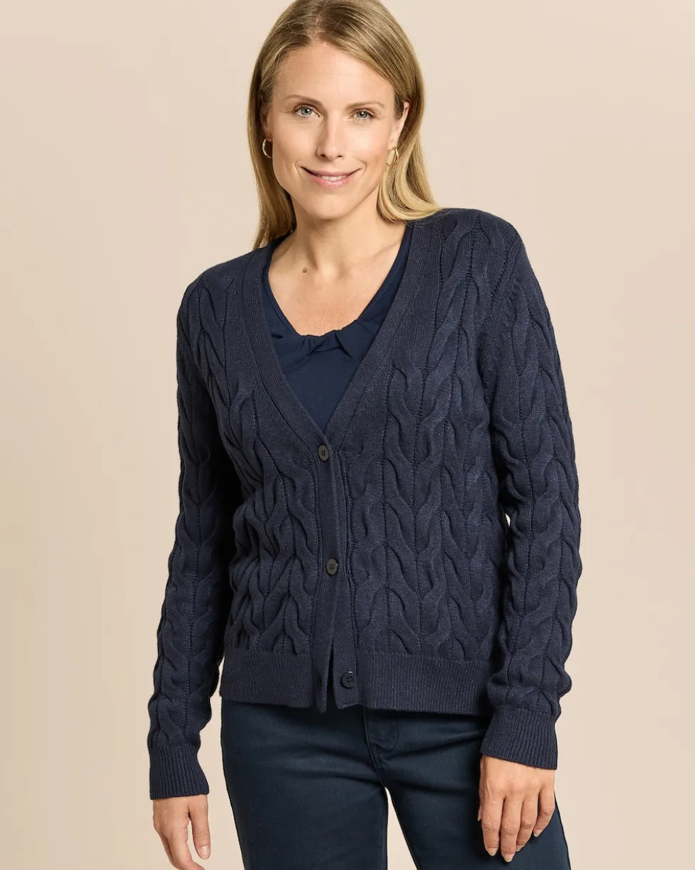 Strickjacke in Zopfmuster mit V-Ausschnitt