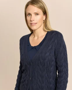 Strickjacke in Zopfmuster mit V-Ausschnitt