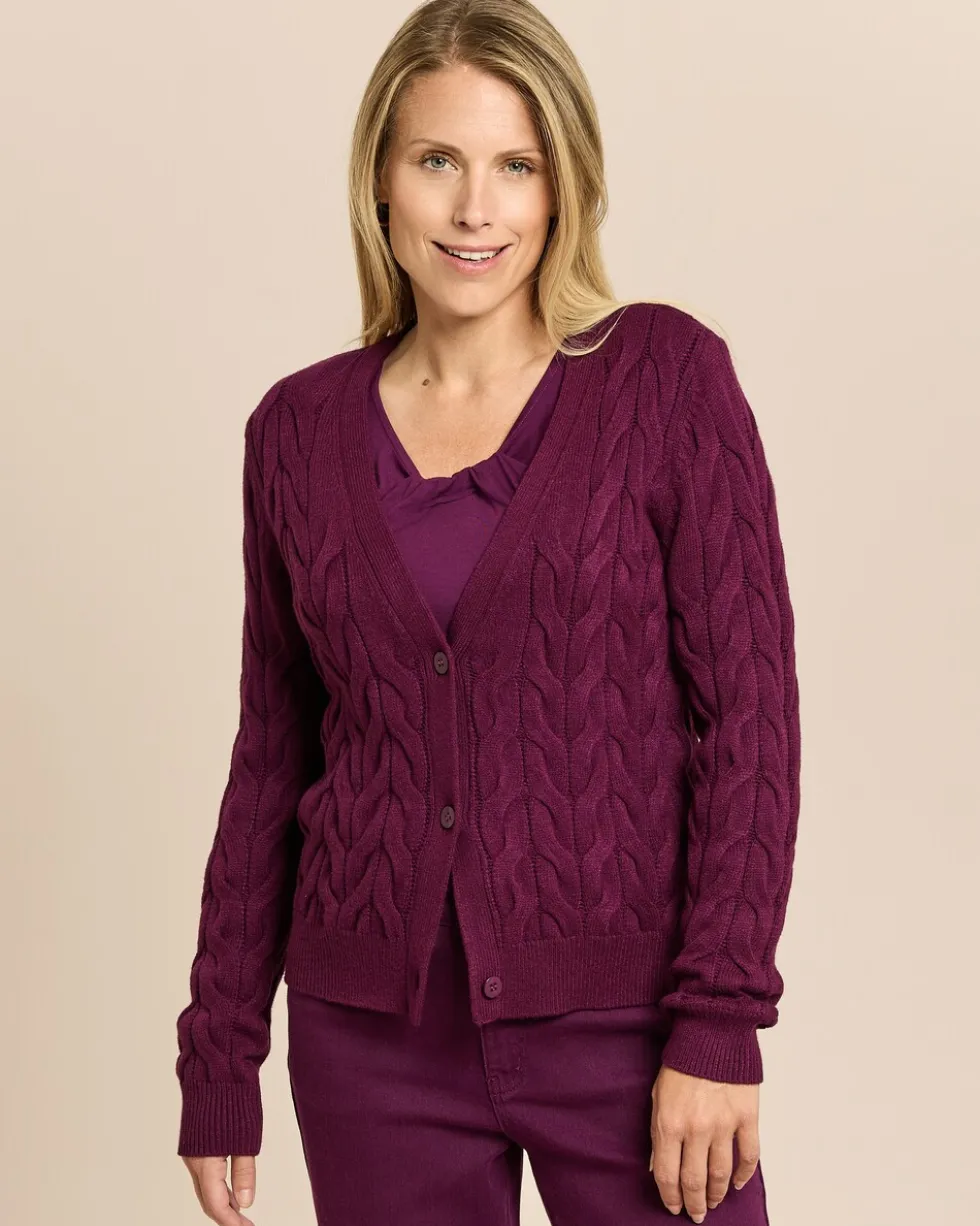 Strickjacke in Zopfmuster mit V-Ausschnitt