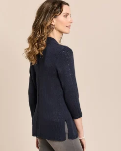 Strickjacke mit 3/4-Arm und Schalkragen