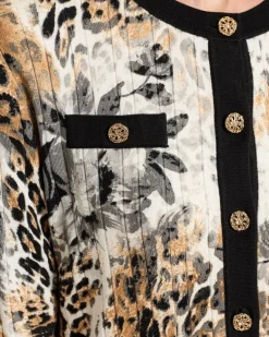 Strickjacke mit Leo- und Blumenprint