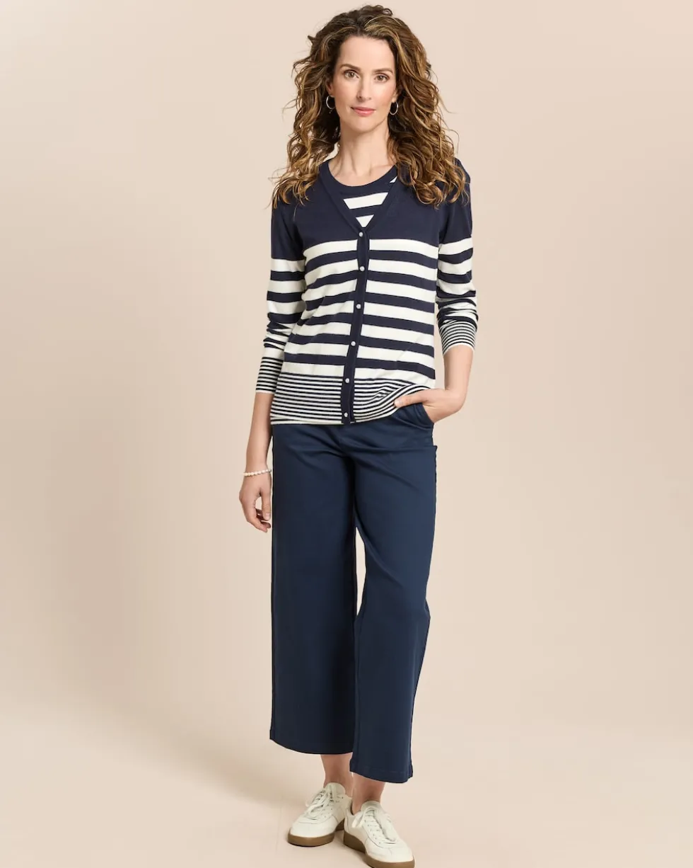 Twin-Set mit Top und Cardigan gestreift