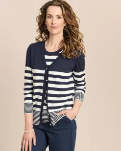 Twin-Set mit Top und Cardigan gestreift