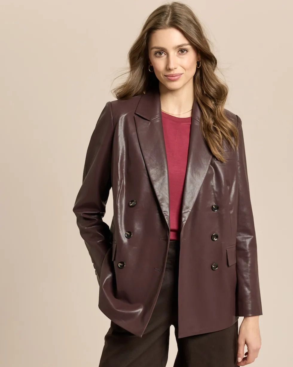 Veganer Lederblazer mit Knopfdetail