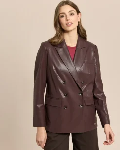 Veganer Lederblazer mit Knopfdetail