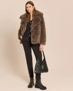 Webpelzjacke mit breitem Kragen