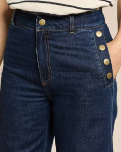 Wide Leg Denim verkürzt mit Goldknöpfen