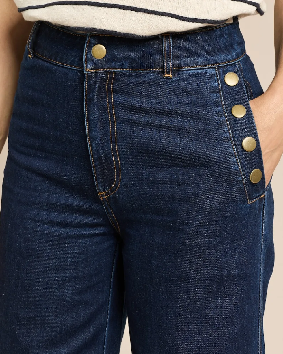 Wide Leg Denim verkürzt mit Goldknöpfen