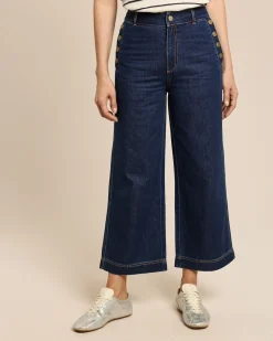 Wide Leg Denim verkürzt mit Goldknöpfen