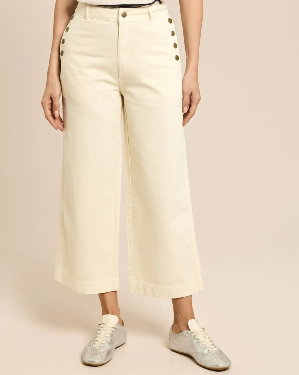 Wide Leg Denim verkürzt mit Goldknöpfen
