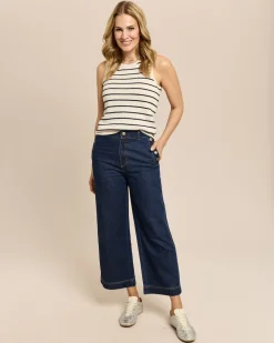 Wide Leg Denim verkürzt mit Goldknöpfen