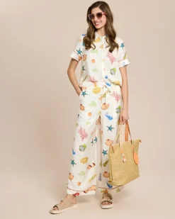 Wide Leg Hose mit maritimem Print