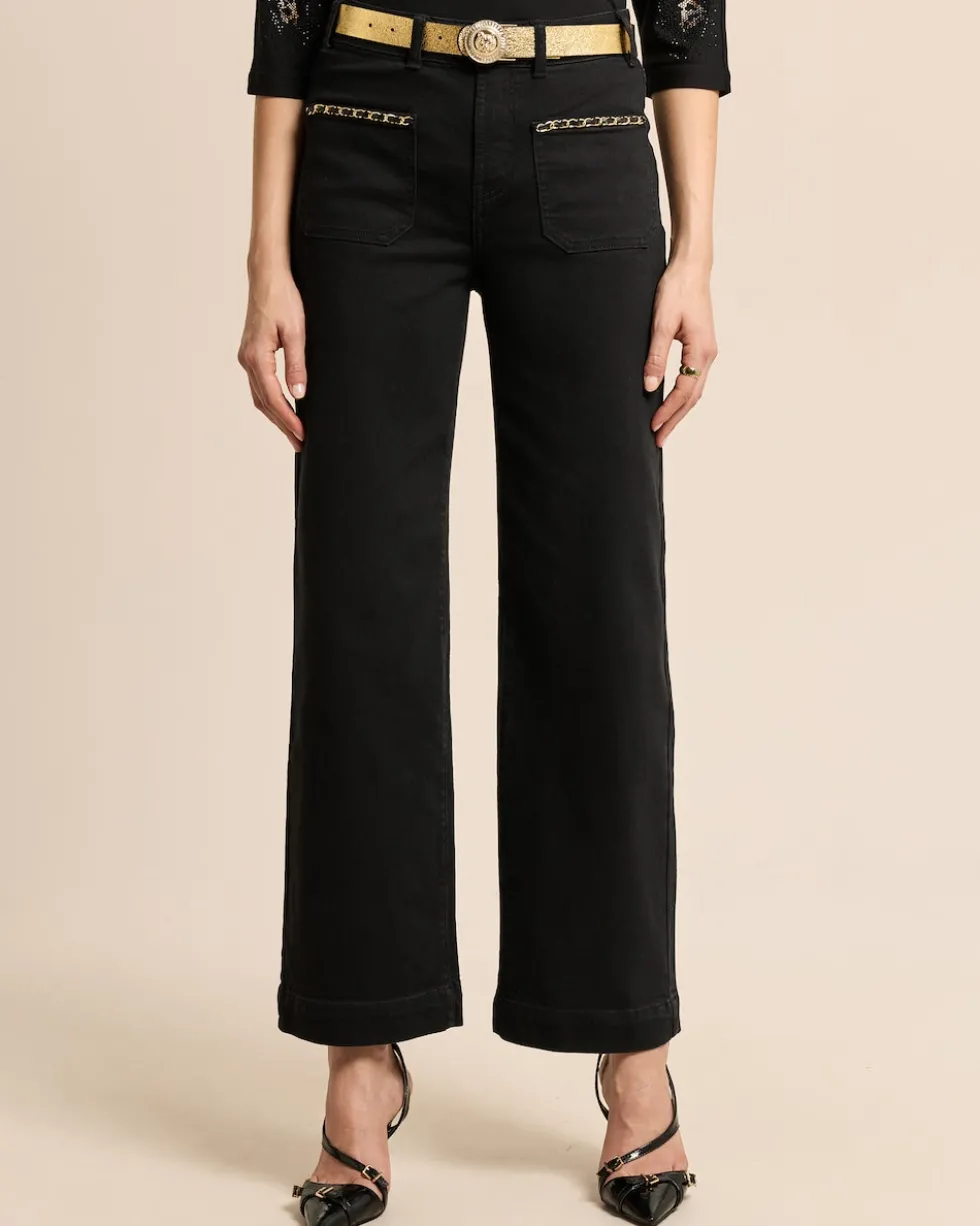 Wide Leg Jeans mit Kettendeko