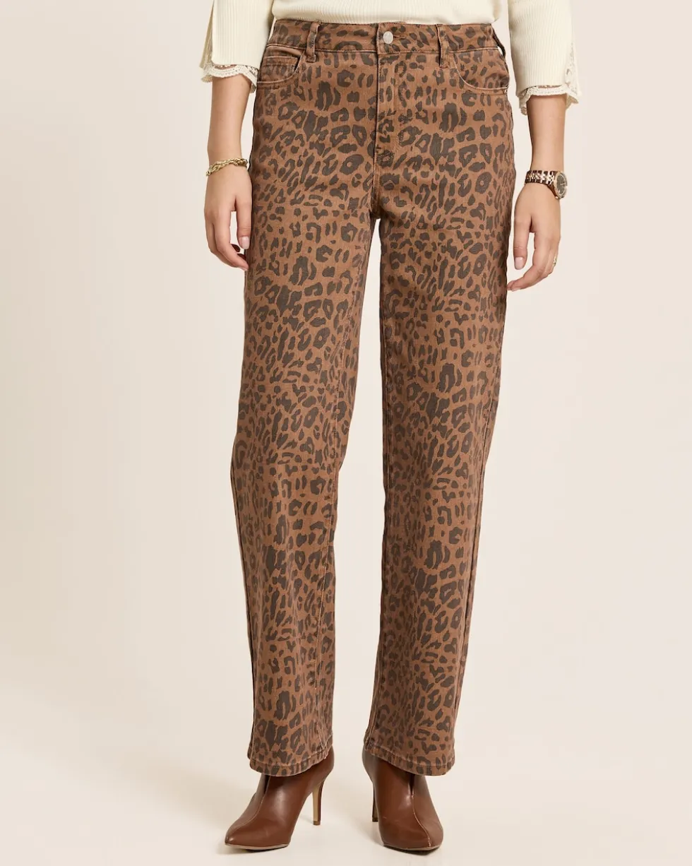 Wide Leg Jeans mit Leo Print allover