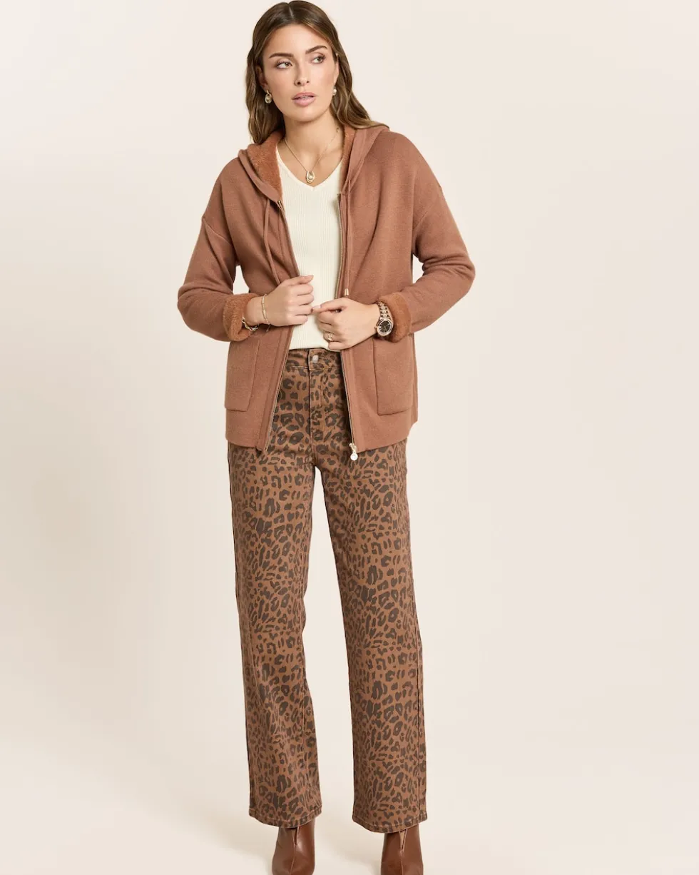 Wide Leg Jeans mit Leo Print allover