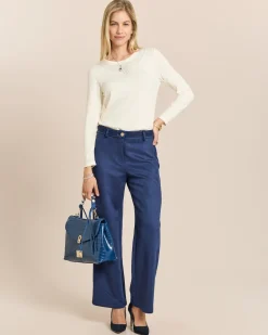 Wide Leg Veloursimitathose mit Details