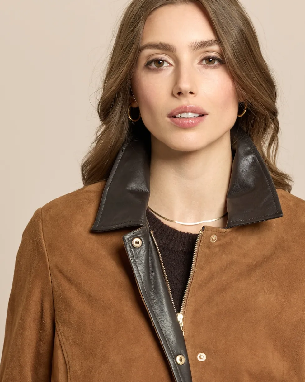 Wildlederjacke mit Kontrastkragen