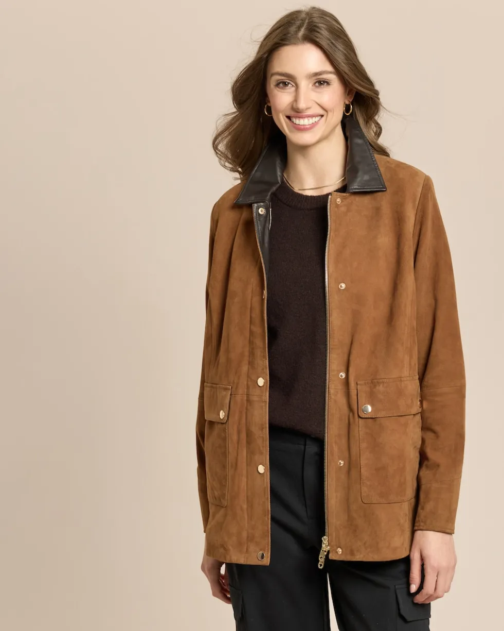 Wildlederjacke mit Kontrastkragen