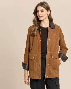 Wildlederjacke mit Kontrastkragen