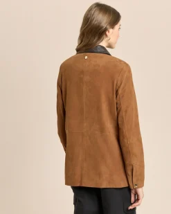 Wildlederjacke mit Kontrastkragen
